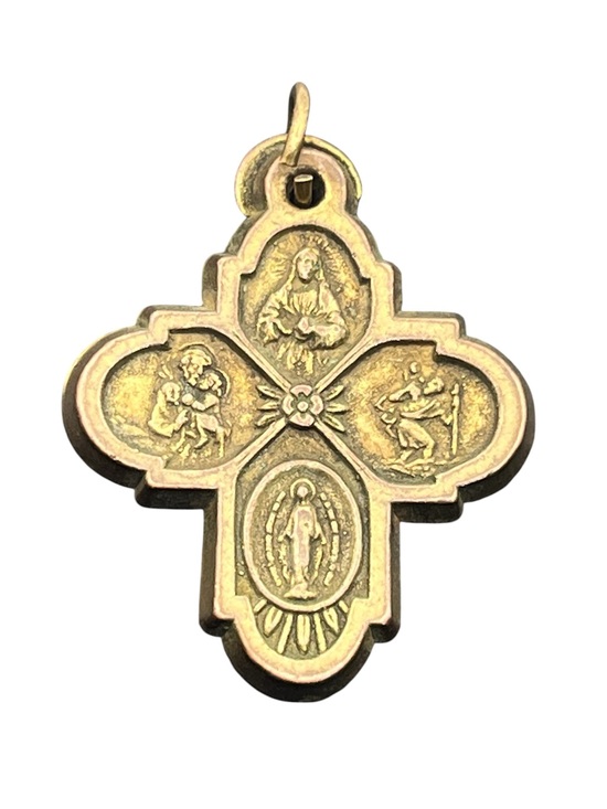 Jewelry - Vintage Catholic Gold tone 4 Way Religious Medal Four Way Cross pendant